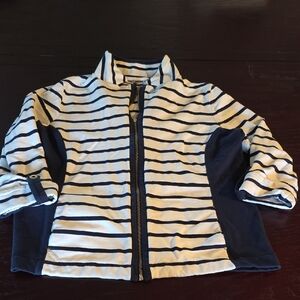 JM Collection Navy and White Striped Zip-Up Top